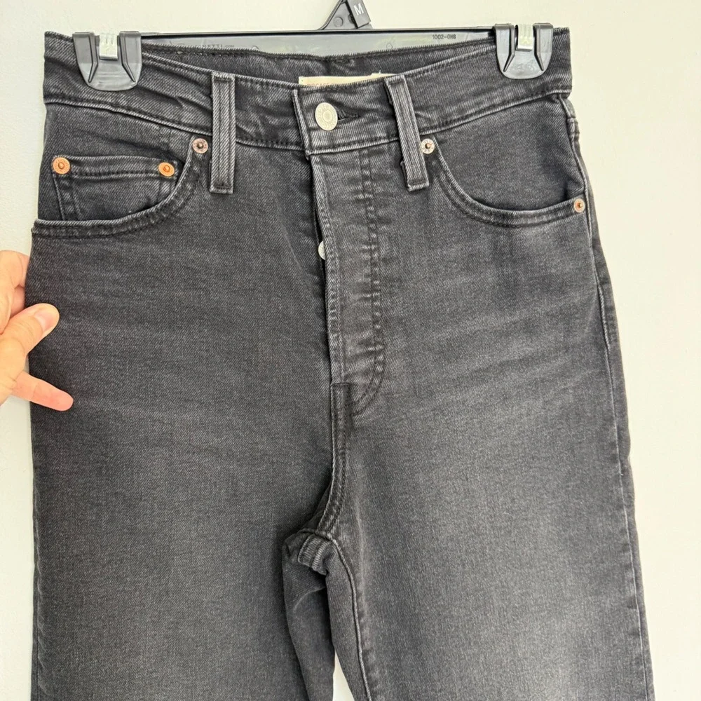 J3 Levis Ribcage Straight Ankle Jean Womens 25 Faded Black Super High Rise Denim